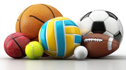 Assorted sports balls in various colors and textures.