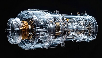 Cutaway view of a mechanical transmission system showing internal gears, shafts, and precision engineering components.