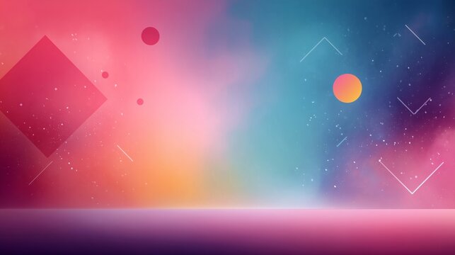 Gradient background with abstract geometric shapes, stars, and glowing elements. Concept for sale, promotion, banner, poster, or festive design.