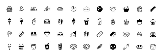 A Collection of Diverse Food and Drink Icons in a Grid Layout
