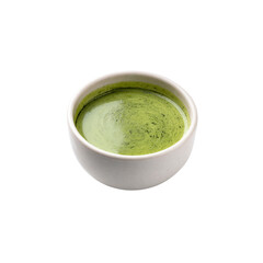 Bowl of vibrant green matcha sauce or paste
