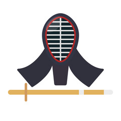 Kendo icon. Kendo mask and bamboo sword. Vector.