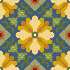 Vintage Floral patterns seamless background border embroidery ethnic batik retro. Flower motifs paisley batik. Blue silhouette watercolour flowers ikat design hand drawn. Vector illustration.