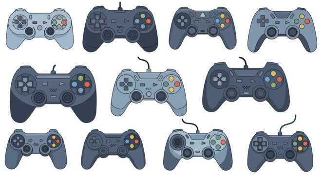 Collection of Vintage Video Game Controllers.