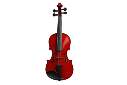 Red violin isolated on transparent background representing classical music