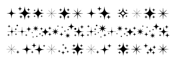 Collection of Black Sparkle and Starburst Icons on White Background
