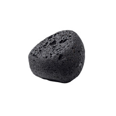 Single Volcanic Rock, Dark Grey Pumice Stone Isolated on Black Background