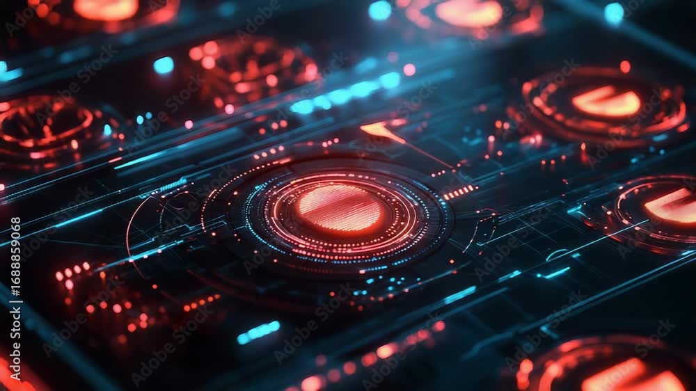 Aufkleber futuristic red and blue digital interface showing rotating core element