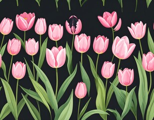 Obraz premium Pink tulips on a dark background