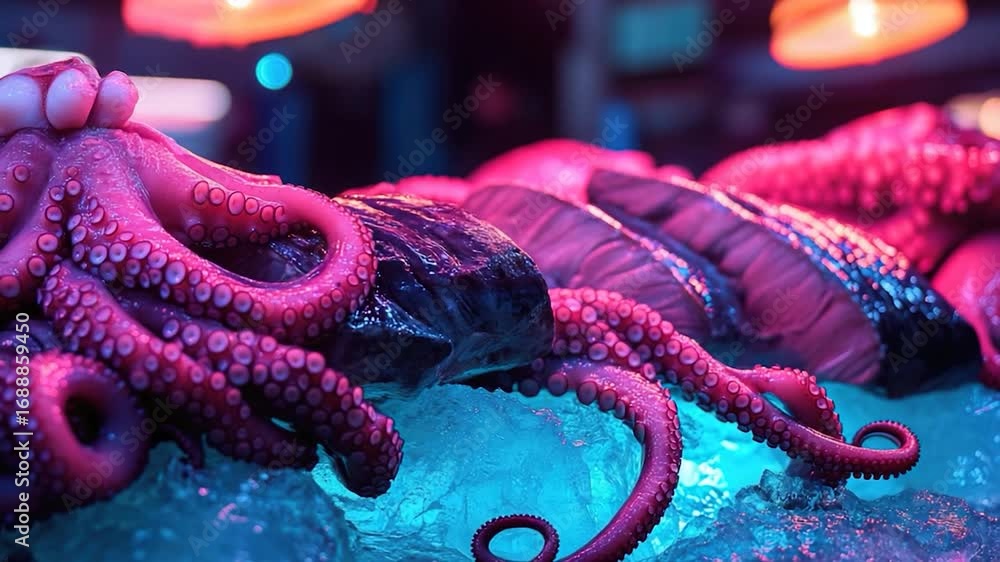 Aufkleber a close-up shot of an octopus on ice, perfect for using as a unique design element or symbolizing ad