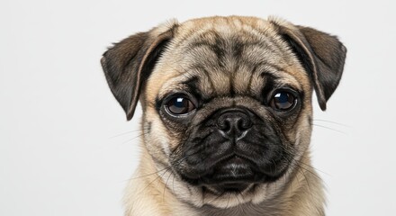 Close-up Portrait of an Adorable Fawn Pug with Expressive Eyes.