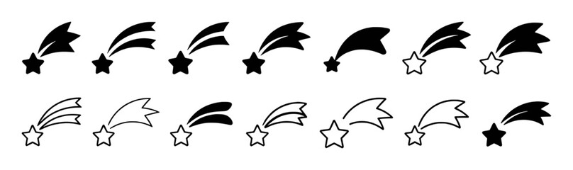 Naklejka premium Collection of Shooting Star Icons: Black and White Designs