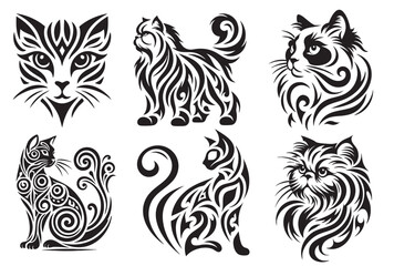 Cat Tattoo Set Cat Logo Tribal Cat Tattoo Vector