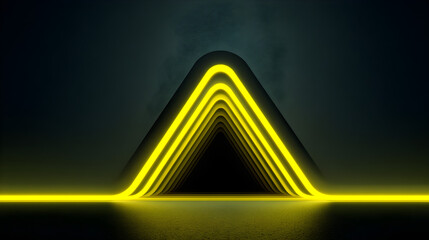 Pure black digital art with neon yellow concentric triangles, modern minimal glow