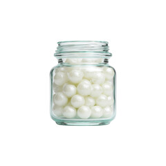 Glass Jar Filled with White Pearl-Like Spheres