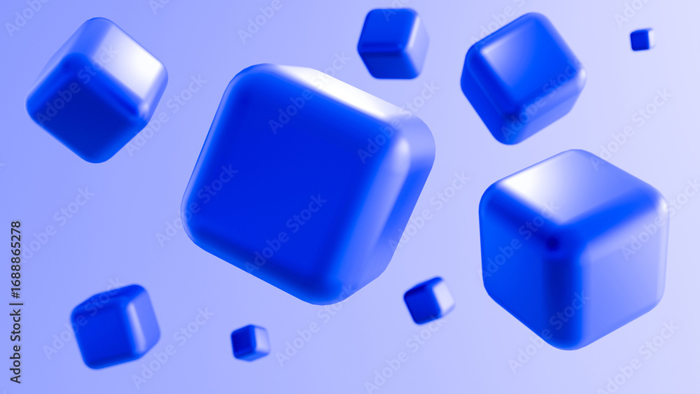 Poster bright background. wallpaper with 3d cubes. three-dimensional backdrop. blue-violet cubes. abstract 