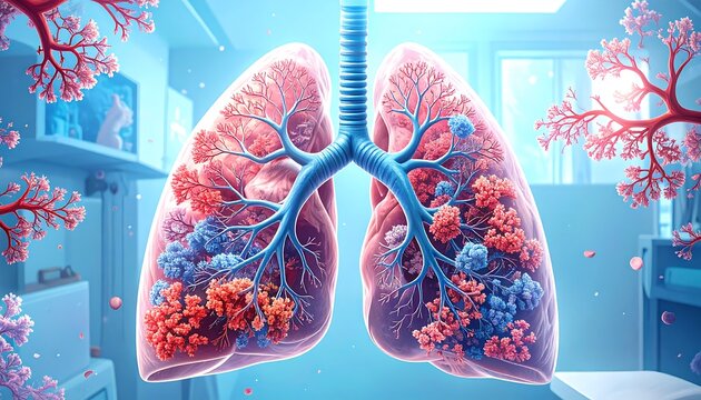 Detailed anatomical rendering of lungs