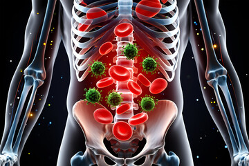 Microscopic organisms invading human circulatory system virus bacteria