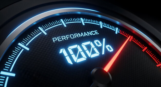 100% Performance Achieving Maximum Efficiency and Optimal Results Indicator