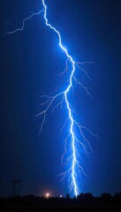 Intense blue electrical discharge streaks across a dark night sky, powerful and vibrant A stunning display of nature's raw energy, captured in breathtaking detail , lightning, tempest, bright