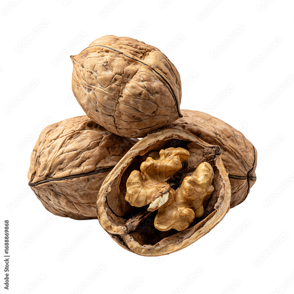 Poster walnuts in shells and halves displaying texture form and natural food source good source of healthy 