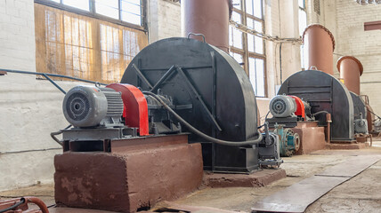 Electric motors and fans in the boiler room
