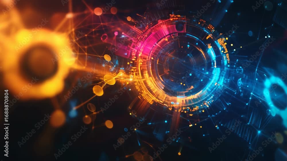Poster futuristic technological circular hud display glowing in digital space