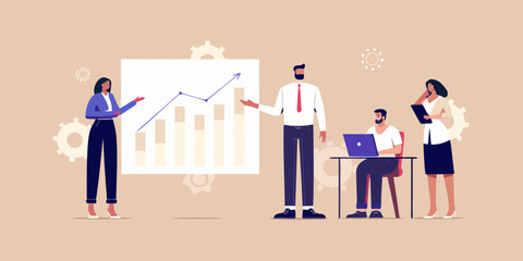 Diverse business team collaborating on a financial growth chart during a presentation meeting