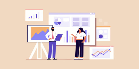 Business professionals discussing financial data and charts during a presentation meeting