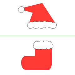 Simple Illustration Santa Hat and Christmas Stocking Holiday Celebration
