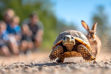 Tortoise outpaces hare with steady progress, embodying patience and perseverance