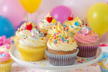 Colorful Cupcakes with Buttercream Frosting and Sprinkles