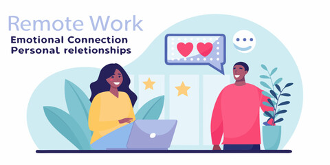 Diverse colleagues connect emotionally through remote work and personal relationships online