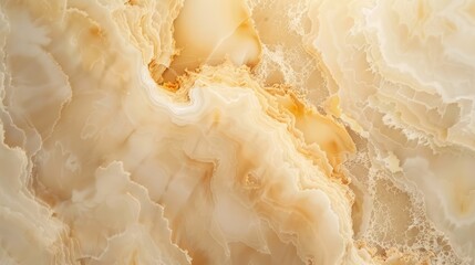 Abstract close-up of a creamy white and orange marbled stone with flowing, fluid patterns