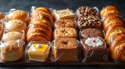 a neatly arranged assortments of various pastries' sweet and cookies 3d image of bakery items