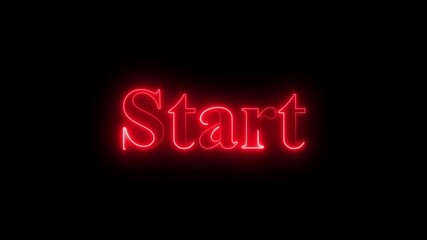 Watch now neon text animation. A neon sign spells out START against a dark textured background. - Powered by Adobe