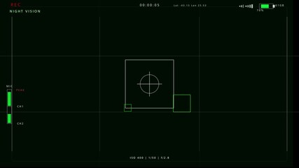 camera viewfinder Green and red interface on black background, resembles night vision. Could be used as overlay for video projects. - Powered by Adobe