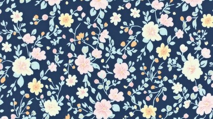 Floral Pattern on Navy Blue Background