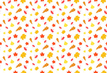 Autumn vector pattern. Seamless foliage pattern. Hand drawn foliage pattern. Autumn foliage print.