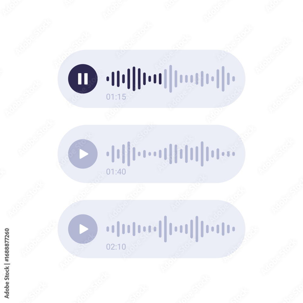 Poster audio messages vector design, play voice message ui elements for apps