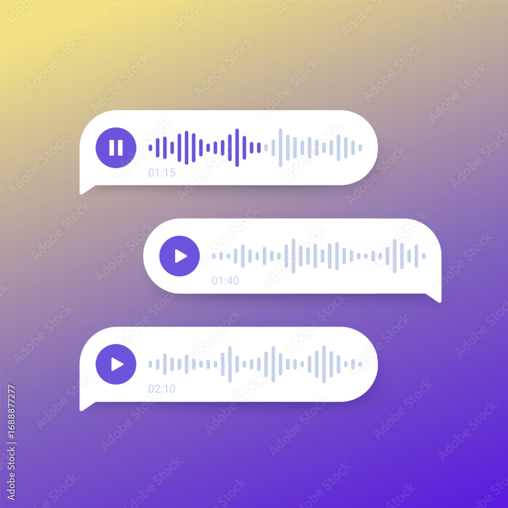 Poster audio message ui design, play voice messages vector
