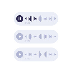 audio messages vector design, play voice message UI elements for apps