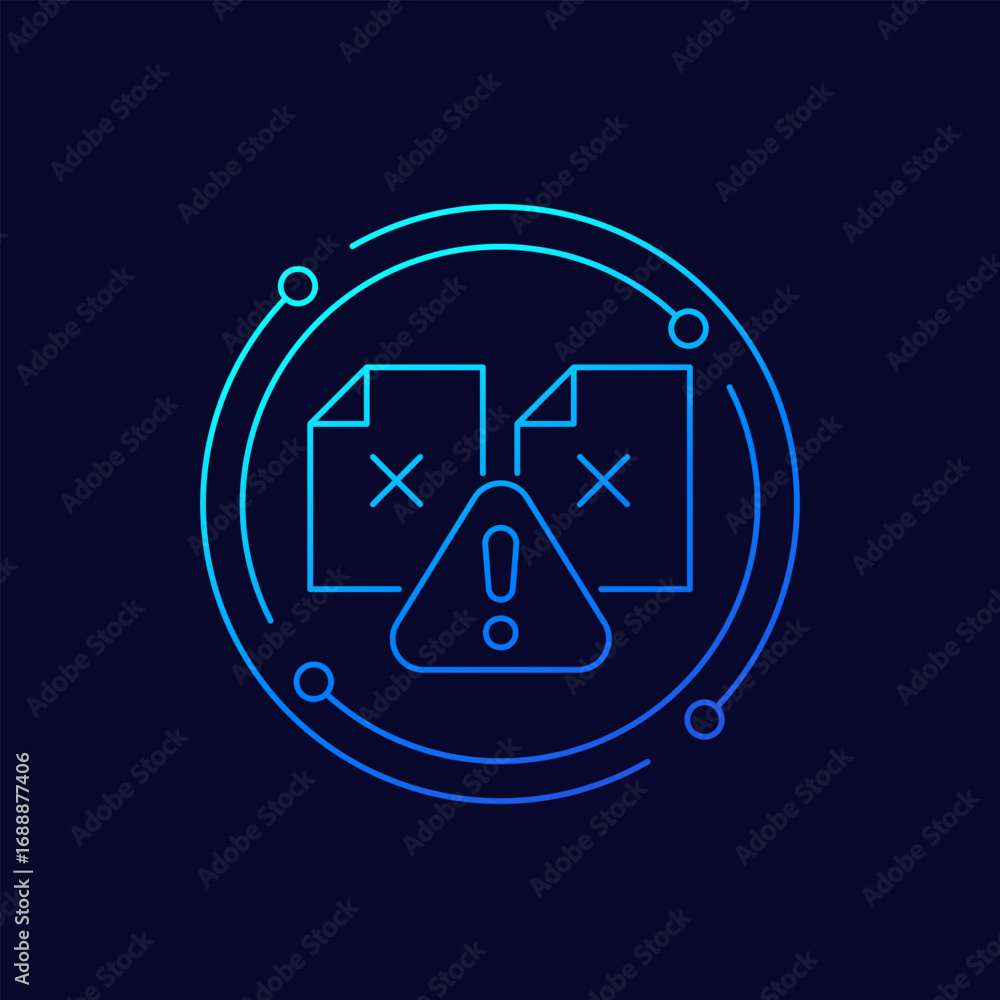 Poster data corruption icon, corrupted files error, linear design