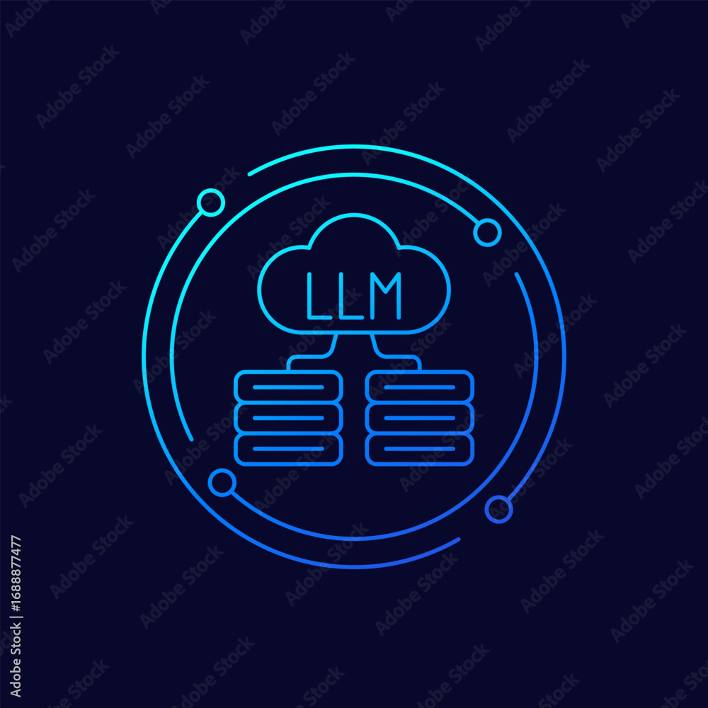 Aufkleber llm icon, infrastructure and hardware for large language model, linear design