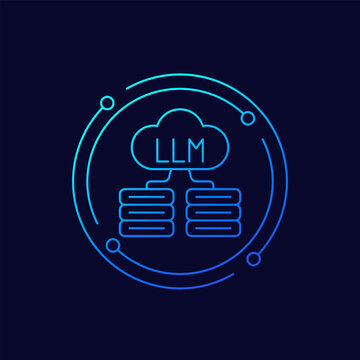 LLM icon, infrastructure and hardware for large language model, linear design