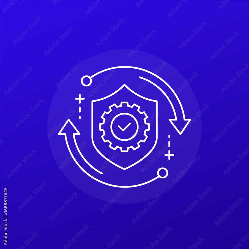 Poster safe implementation icon with shield, line design