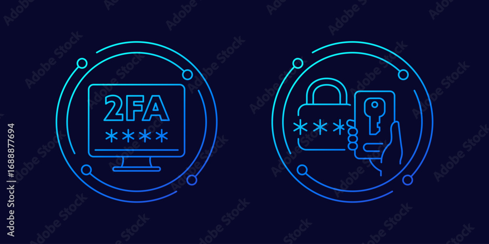 Poster two factor authentication icons, linear design