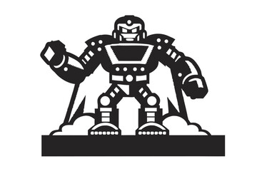 Black Silhouette Robot Cartoon on White Background Design