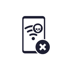 unsafe wi-fi connection icon with mobile phone