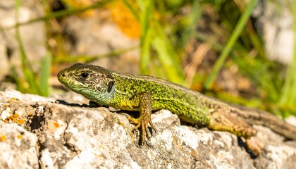 Obraz premium Green lizard on rock